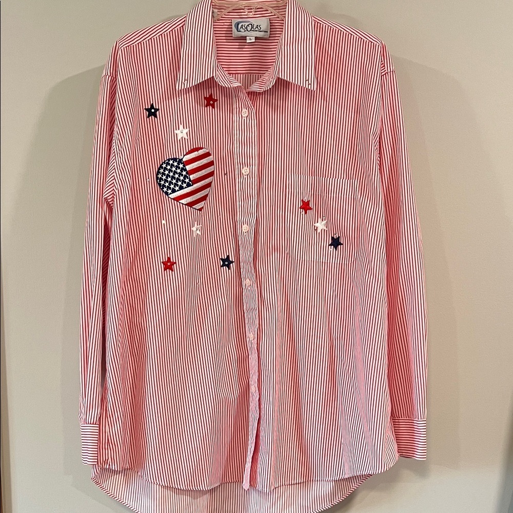 LasOlas - vintage, L, Americana top,‎ flag, stars, stripes